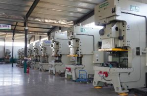 400-ton stamping press producing custom metal stamping parts at a China metal fabrication factory