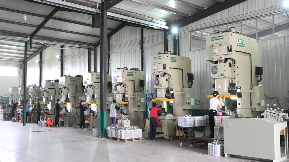 Long row of mechanical stamping presses running in the press shop of our Nanpi plant